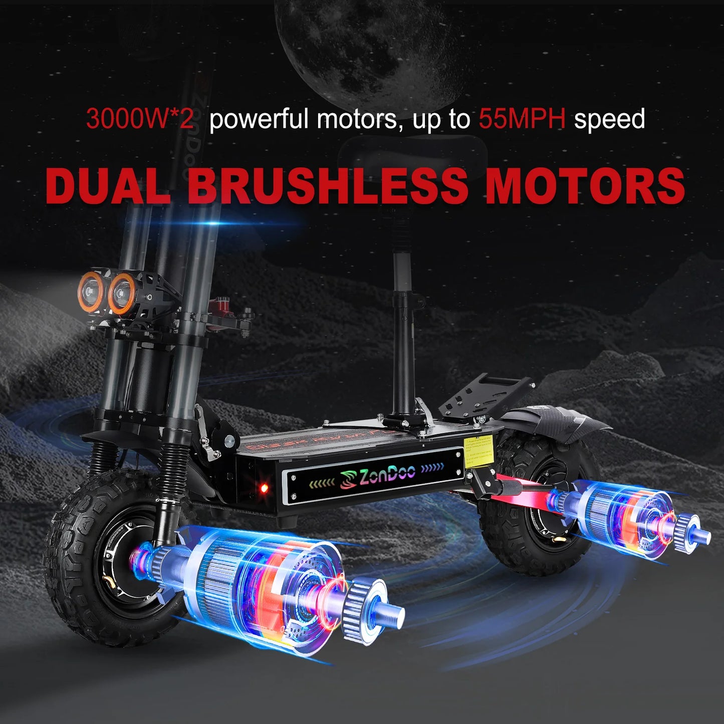ZonDoo ZO03 Plus with Big Screen & Damper 56MPH Fast 6000W Dual Motors