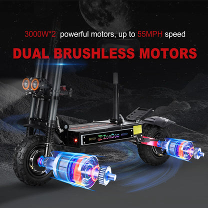 ZonDoo ZO03 Plus with Big Screen & Damper 56MPH Fast 6000W Dual Motors